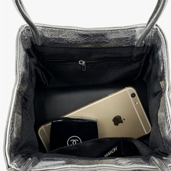 Mini Fashion Lace Bucket Bag Silver Vegan Leather Elegant Handbag Fashion Trend - Picture 5 of 16